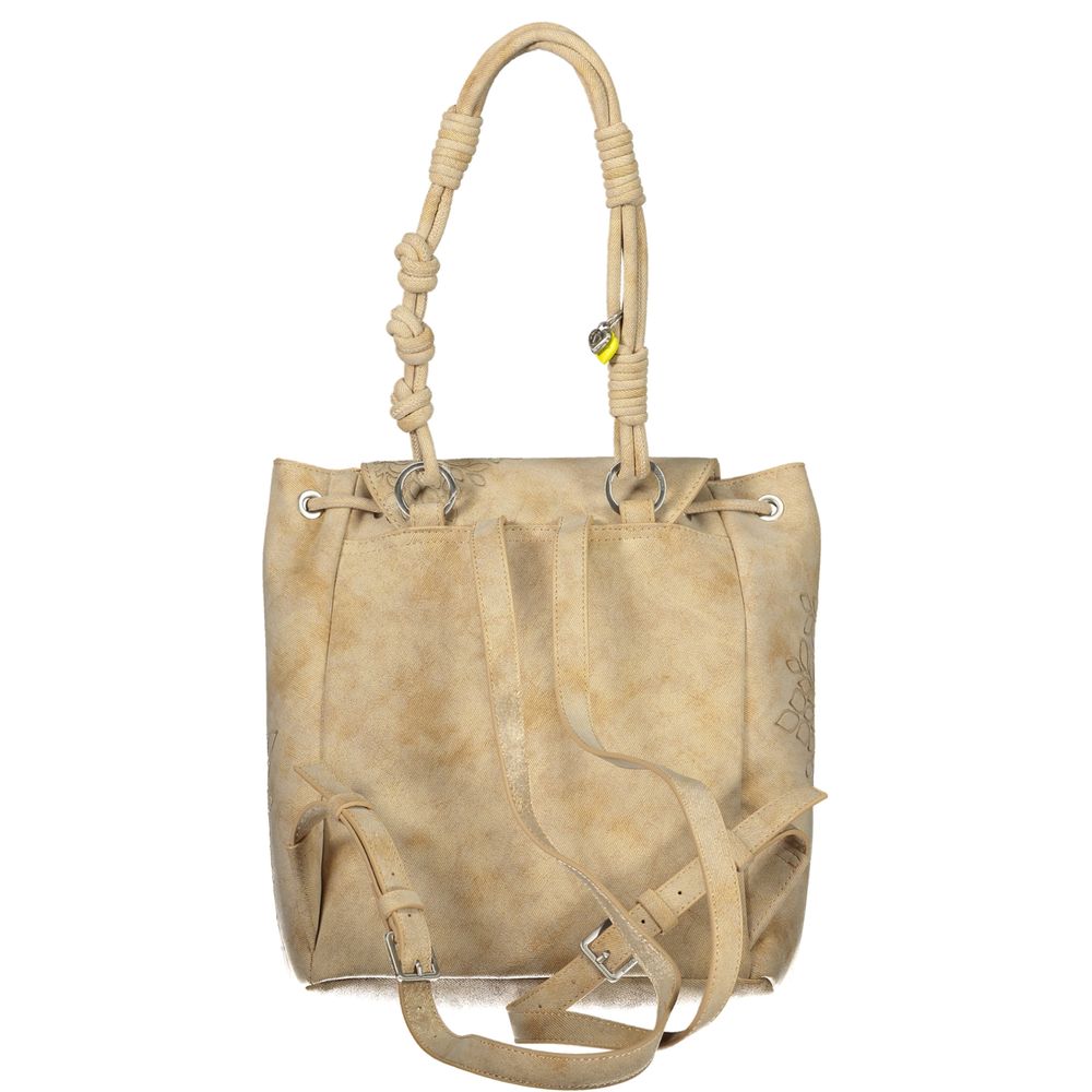 Beige Desigual women's backpack made of polyurethane with stylish design and adjustable shoulder straps.