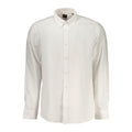 Hugo Boss white cotton men's shirt with classic collar and button-up front, stylish and comfortable for everyday wear.