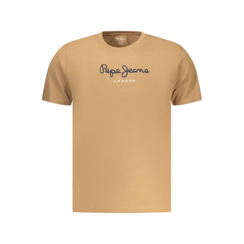 Pepe Jeans men's brown cotton T-shirt with round neck and short sleeves, casual style for everyday wear.