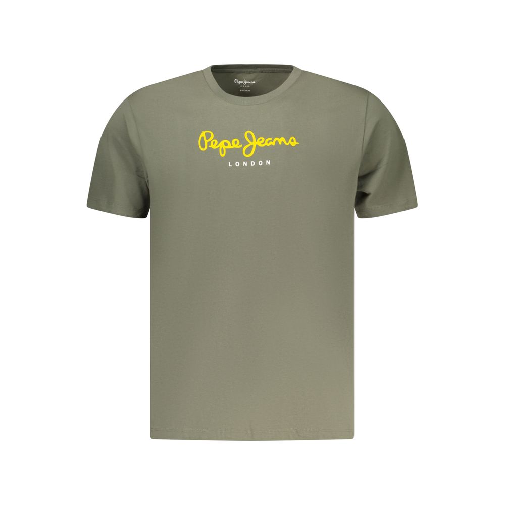 Pepe Jeans men's green cotton T-shirt with crew neckline and short sleeves, casual style for everyday wear.