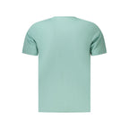 Pepe Jeans Azzurro cotton men's T-shirt displayed flat with round neckline and short sleeves in a light blue color.