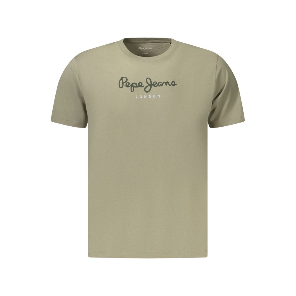 Pepe Jeans men's green cotton T-shirt with crew neck and short sleeves, casual style for everyday wear.