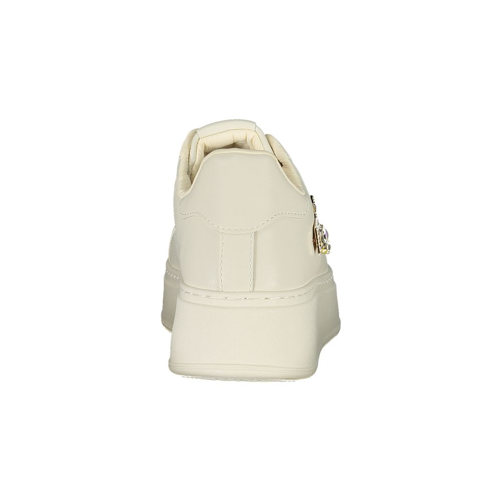 Laura Biagiotti Bianco Polyurethane women's sneaker featuring a sleek white design and comfortable style.