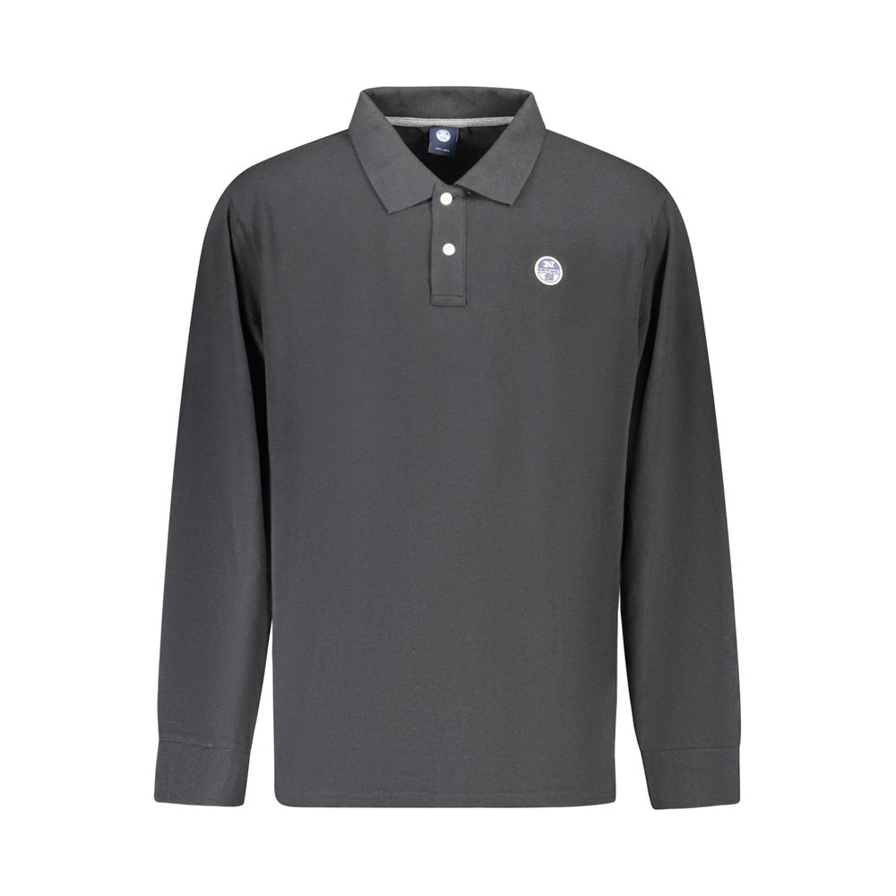 Black cotton men's polo shirt by North Sails featuring a classic collar and short sleeves, displayed on a hanger.