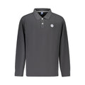 Black cotton men's polo shirt by North Sails featuring a classic collar and short sleeves, displayed on a hanger.