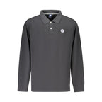 Black cotton men's polo shirt by North Sails featuring a classic collar and short sleeves, displayed on a hanger.