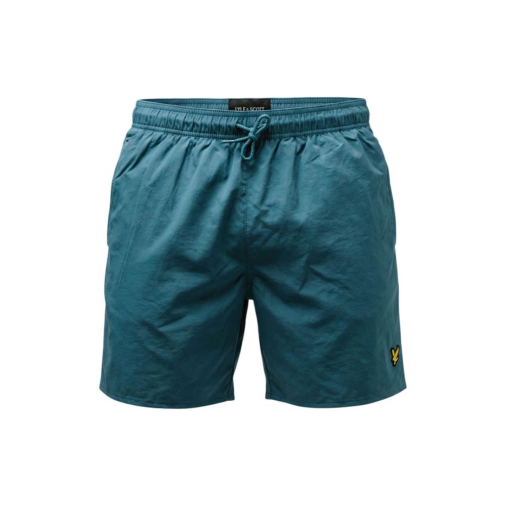 Lyle & Scott blue polyamide swim shorts with elastic waistband and drawstring, suitable for beach or pool swimwear.