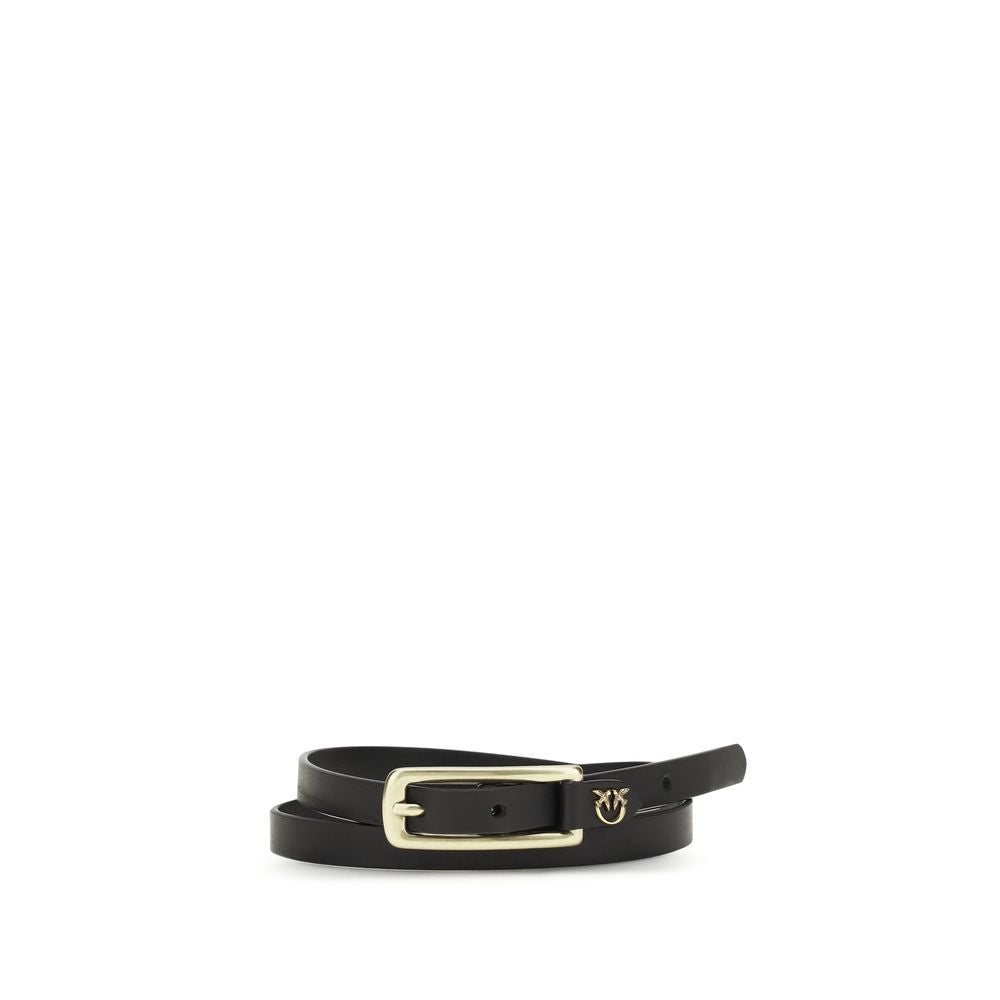 PINKO Black Calf Leather Bos Taurus Thin Belt PINKO