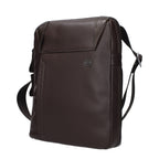 Piquadro brown leather crossbody bag with adjustable strap and sleek design, ideal for everyday use and travel.
