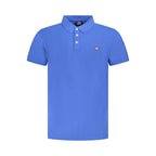 Norway 1963 men's blue cotton polo shirt with a classic collar and short sleeves, displayed on a neutral background.
