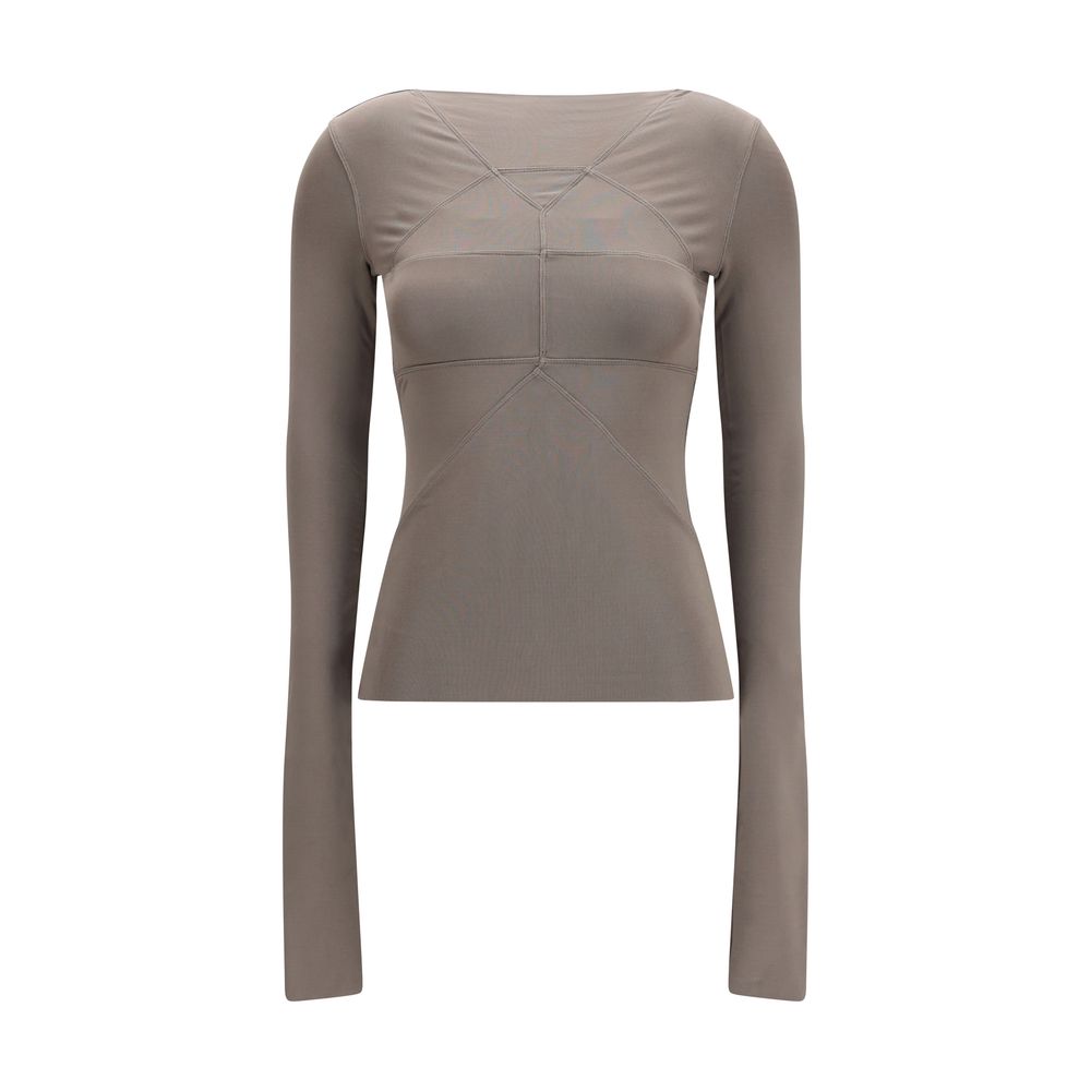 Gray viscose shirt by Rick Owens, featuring a relaxed fit and minimalist design, displayed on a hanger.