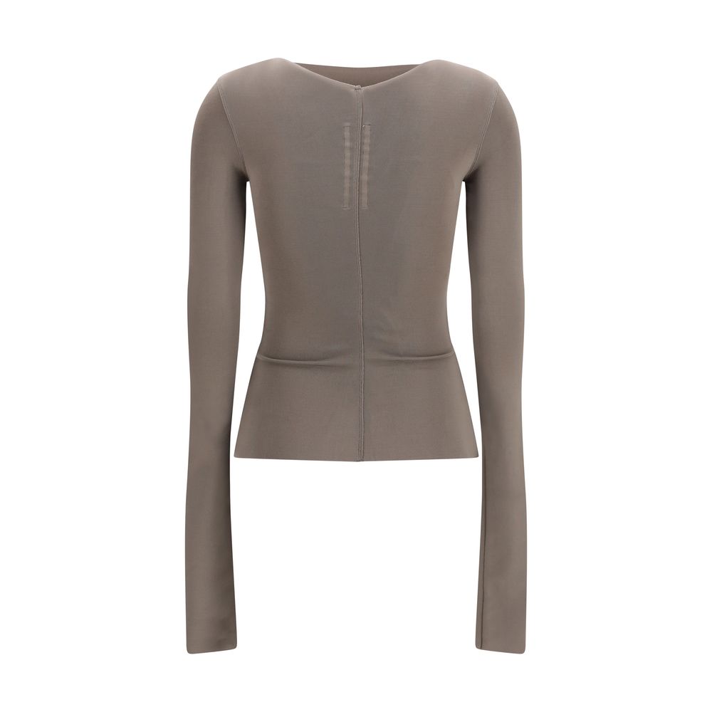 Gray Rick Owens viscose shirt displayed on a hanger, featuring a relaxed fit and minimalist design.