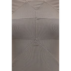 Rick Owens gray viscose shirt displayed on a hanger, showcasing its relaxed fit and smooth fabric texture.