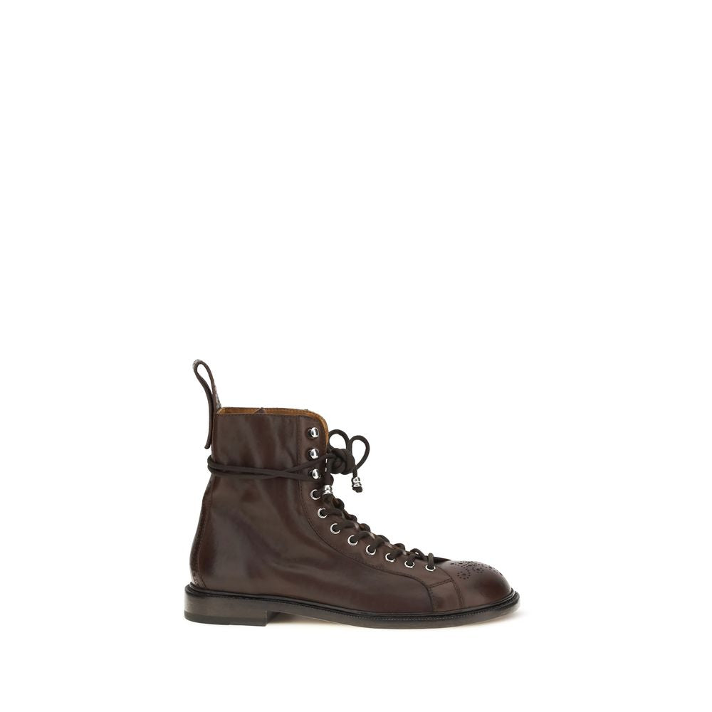 Versace Brown Calf Leather Bos Taurus Lace-Up Boots Versace