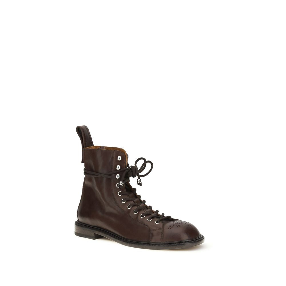 Versace Brown Calf Leather Bos Taurus Lace-Up Boots Versace