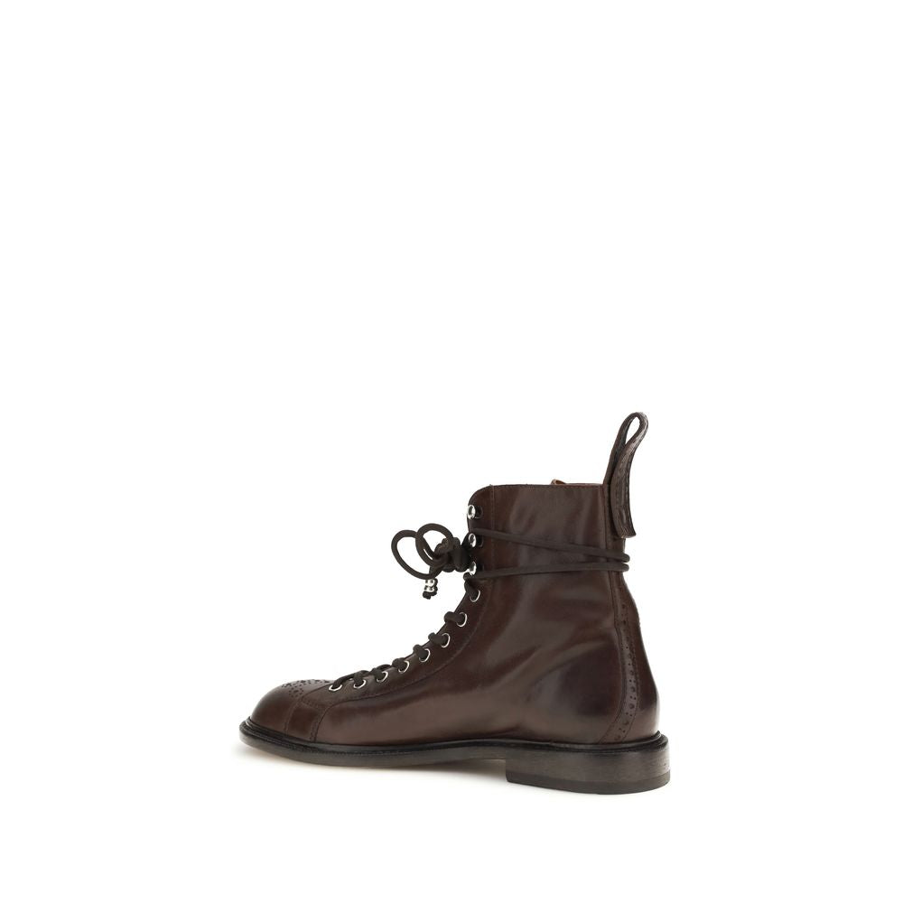 Versace Brown Calf Leather Bos Taurus Lace-Up Boots Versace