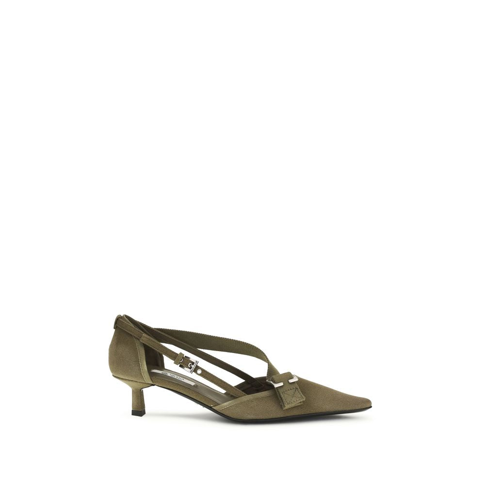 Prada Bicolor Cotton Mid Heel Pumps Prada