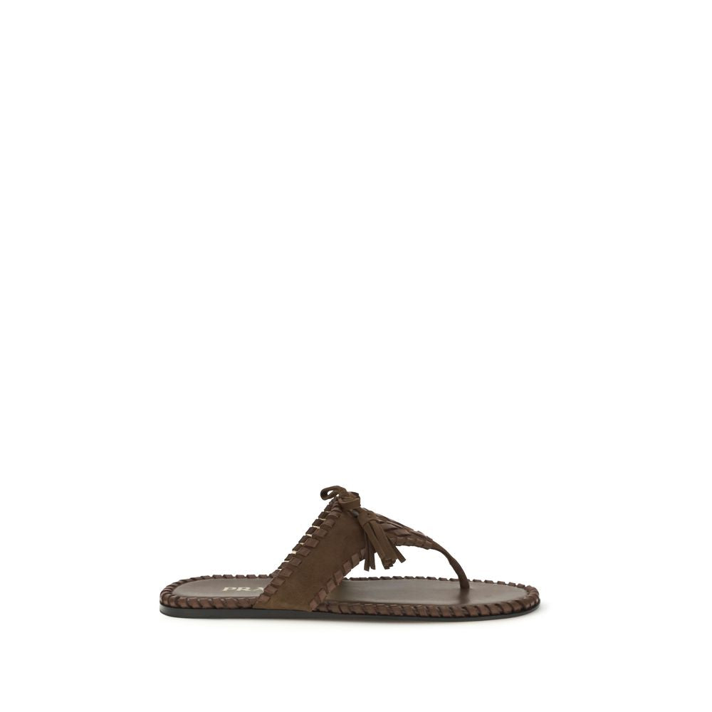 Prada Brown Calf Leather Bos Taurus Flat Sandals Prada