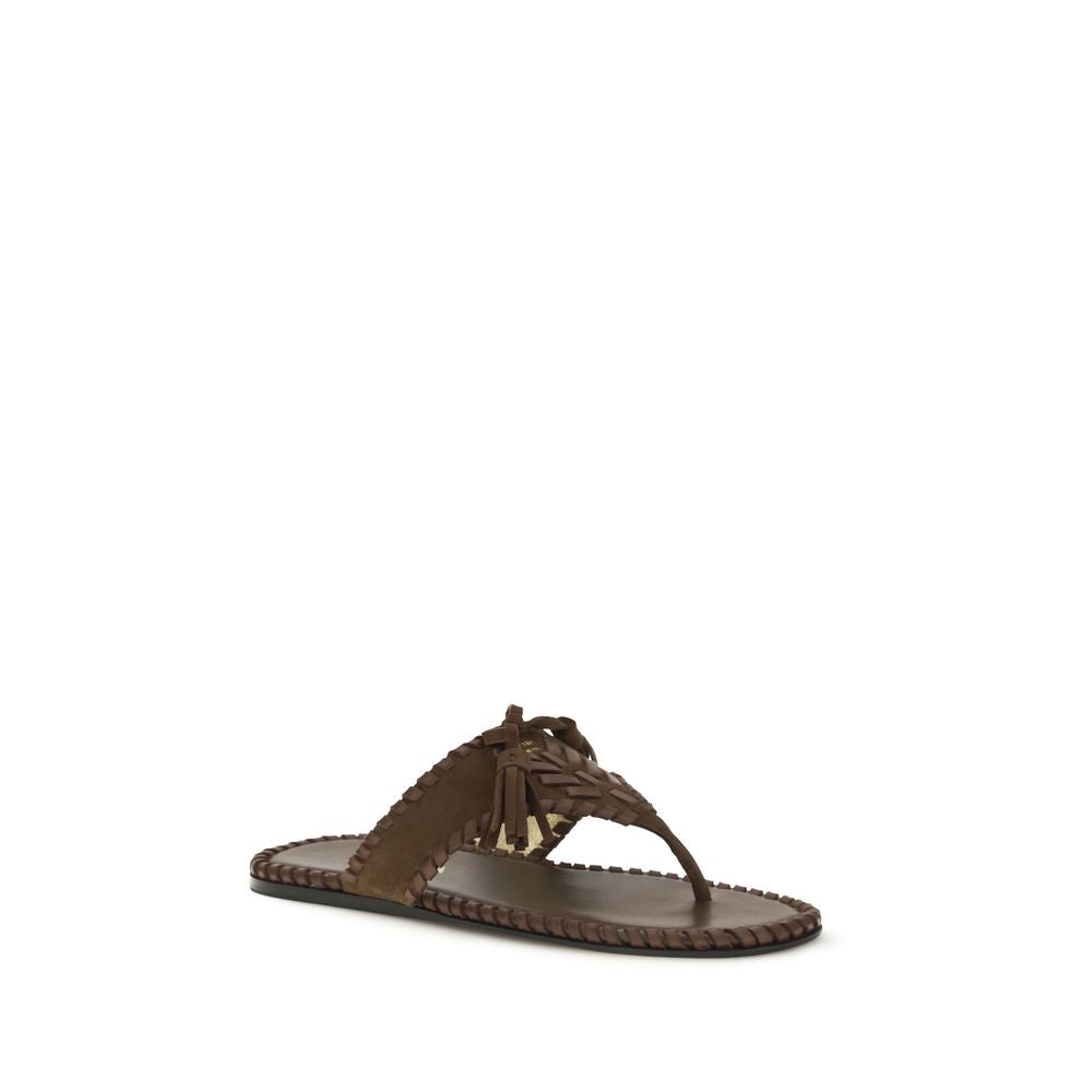 Prada Brown Calf Leather Bos Taurus Flat Sandals Prada