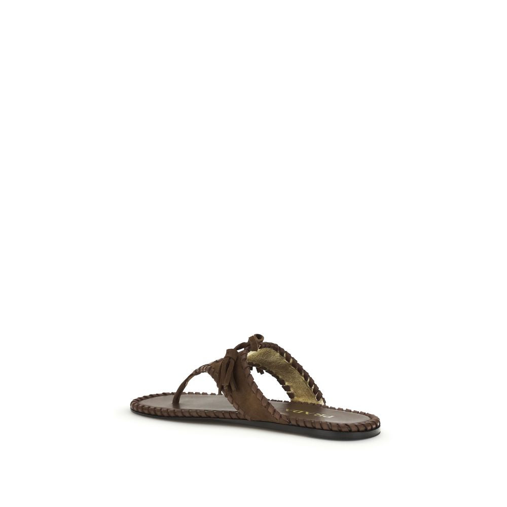 Prada Brown Calf Leather Bos Taurus Flat Sandals Prada