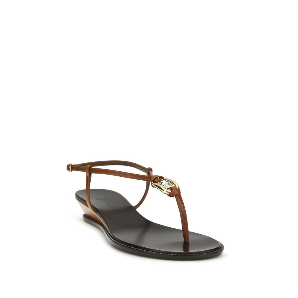 Giuseppe Zanotti Brown Calf Leather Bos Taurus Wedge Sandals Giuseppe Zanotti