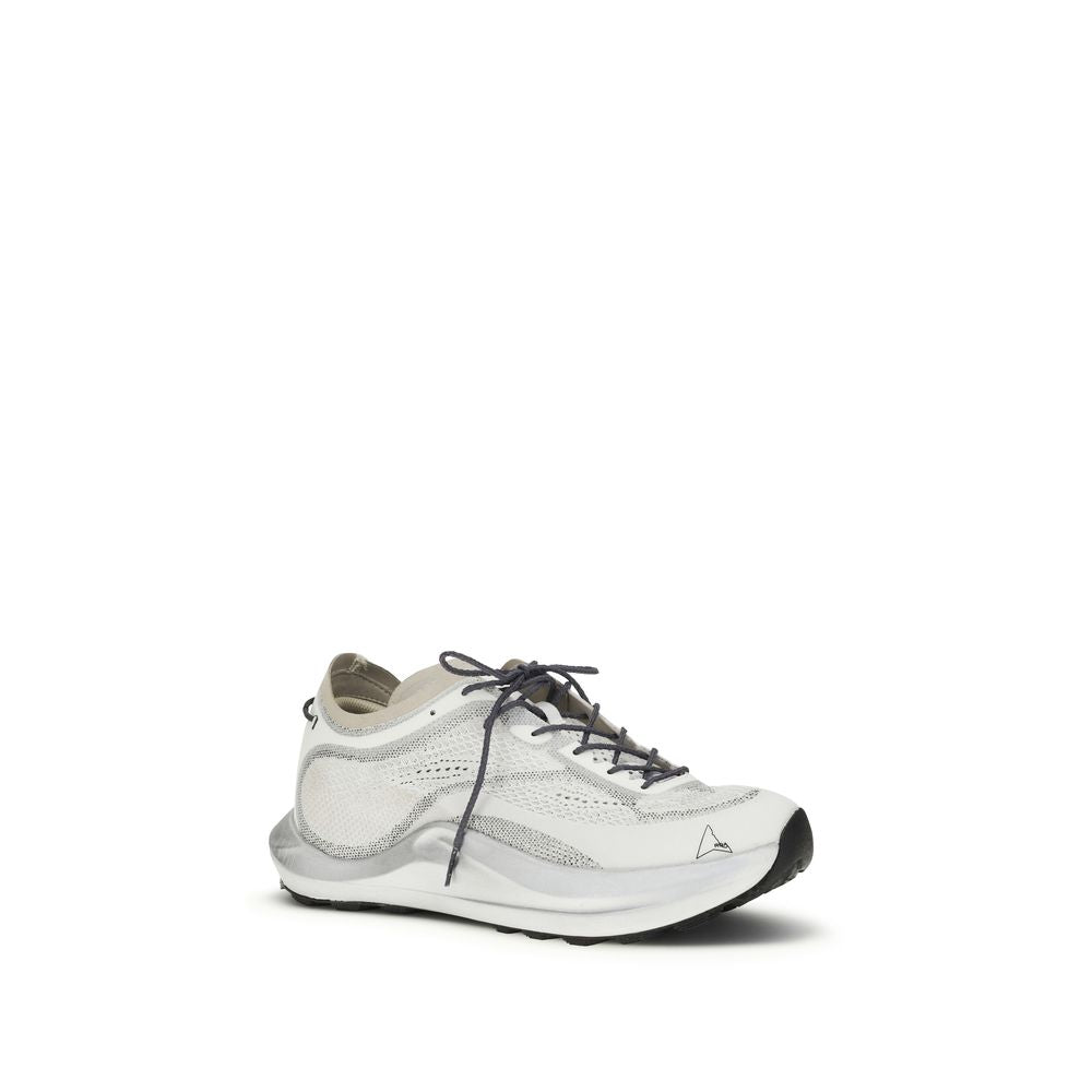 White fabric athletic sneakers by ROA with a sleek, modern design and rubber sole, perfect for sports and casual wear.
