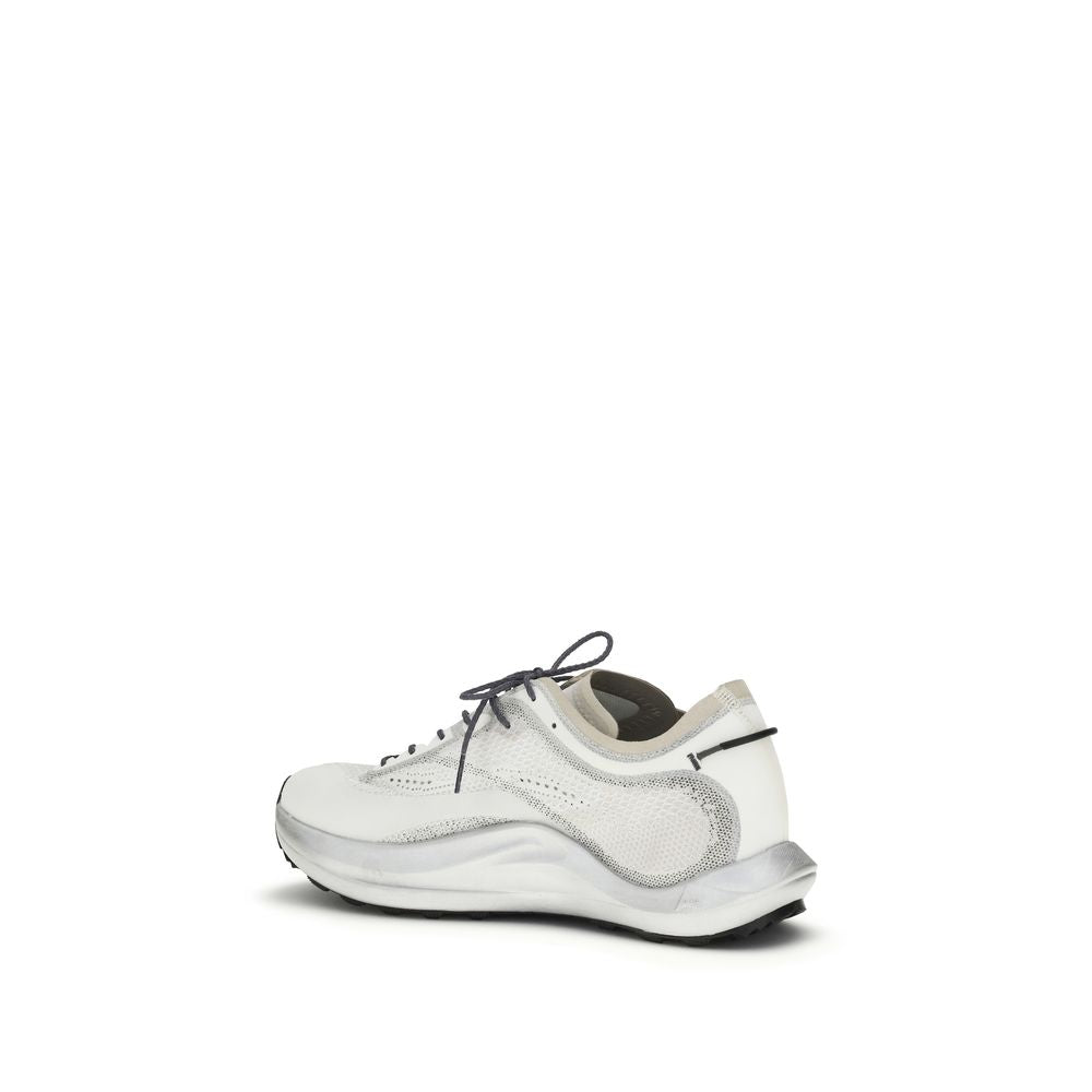 White fabric athletic sneakers by ROA featuring a sleek design and comfortable fit, ideal for running and casual wear.