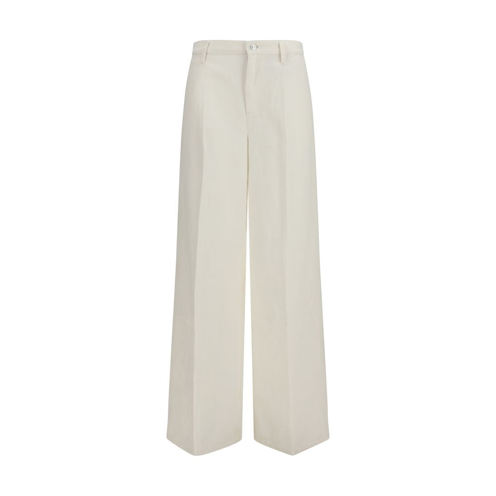 7FOR White Cotton Casual Pants 7FOR