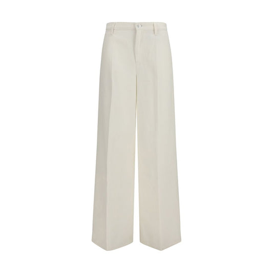 7FOR White Cotton Casual Pants 7FOR