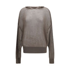 Rick Owens gray cashmere hoodie featuring a relaxed fit and soft texture, displayed on a plain background.