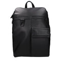 Piquadro black leather backpack with adjustable shoulder straps and sleek design, featuring multiple compartments and a top handle.