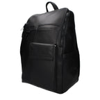 Piquadro black leather backpack with multiple compartments and adjustable straps, stylish and durable for everyday use.