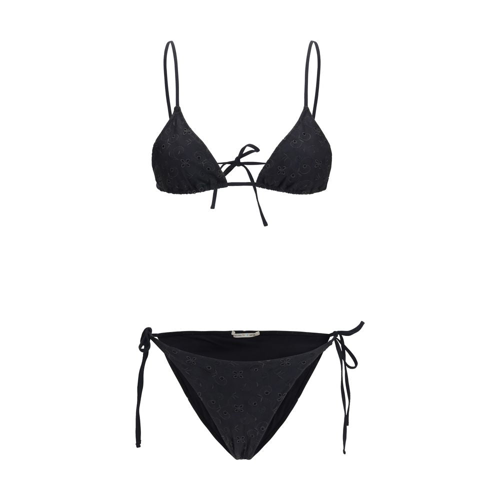 Kristina Ti black polyester bikini top with adjustable straps, featuring a sleek and modern design for swimwear fashion.