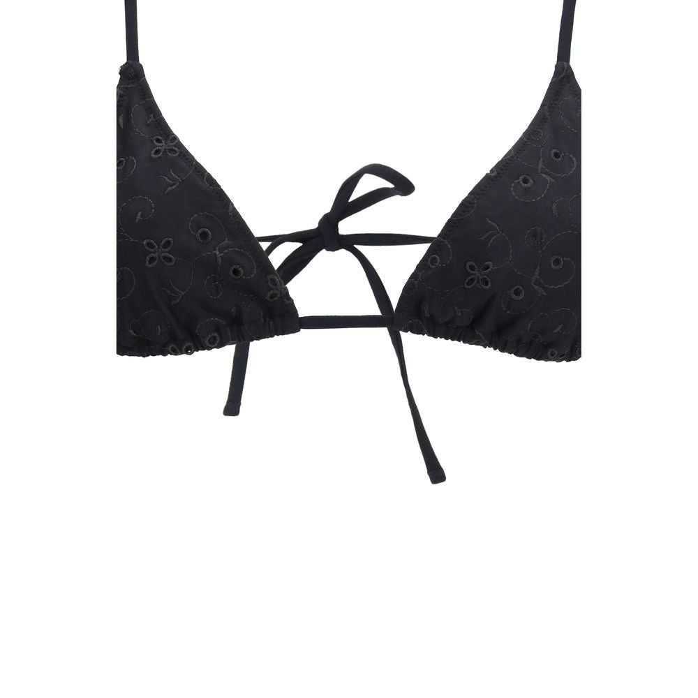 Kristina Ti black polyester bikini with triangle top and matching bottoms, ideal for swimwear and beachwear fashion.