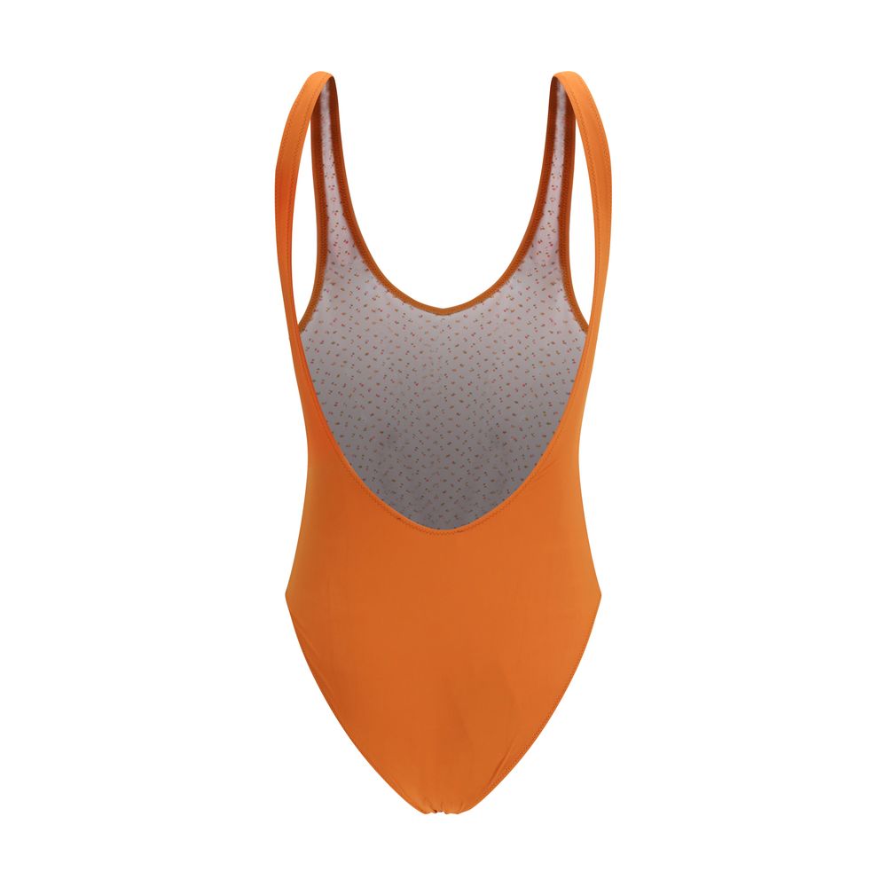 Kristina Ti orange polyamide one-piece swimsuit with a sleek design, featuring a high neckline and smooth fabric.
