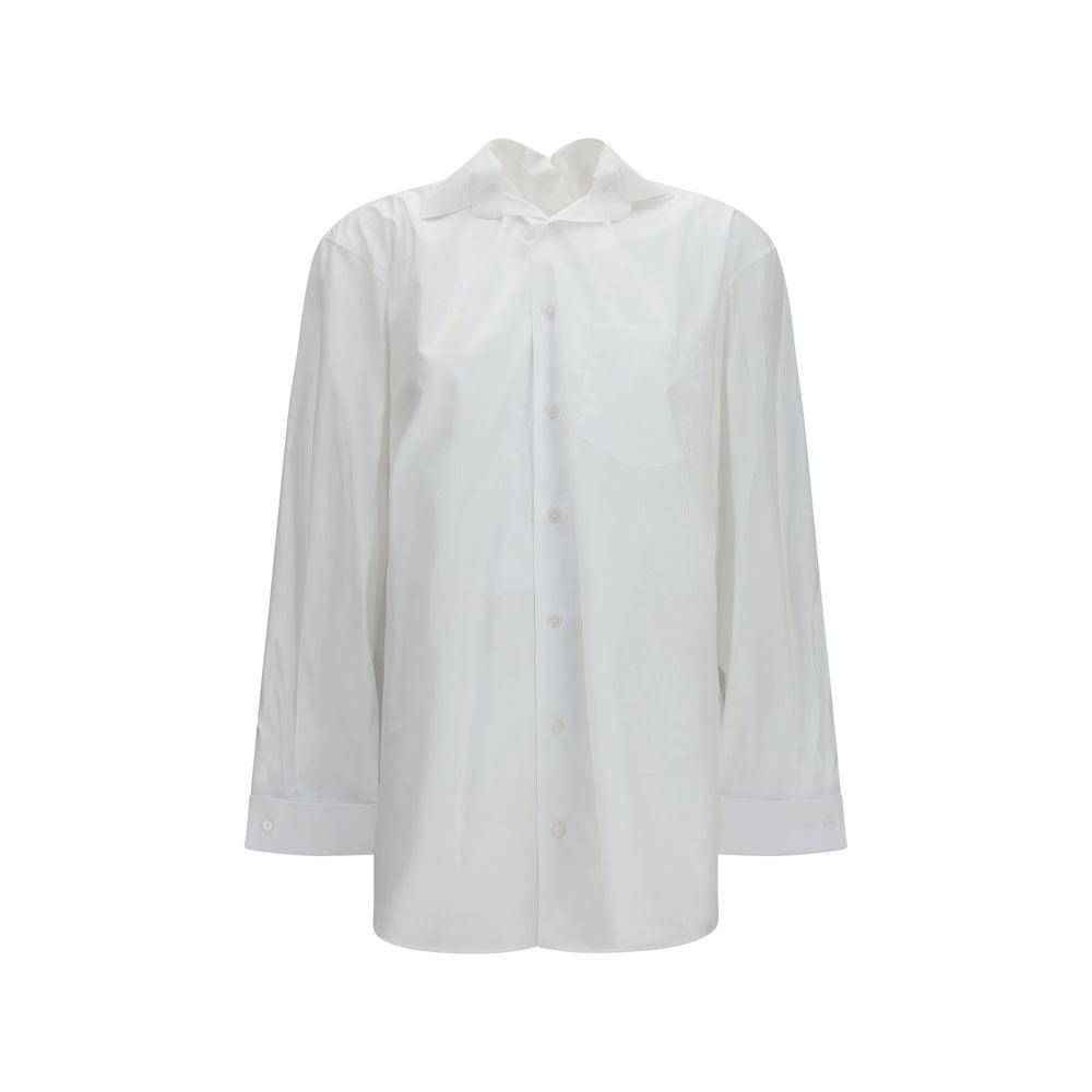 White cotton shirt by ALAINPAUL, featuring a classic fit with button-down collar and long sleeves, displayed on a neutral background.
