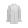 White cotton shirt by ALAINPAUL, featuring a classic fit with button-down collar and long sleeves, displayed on a neutral background.