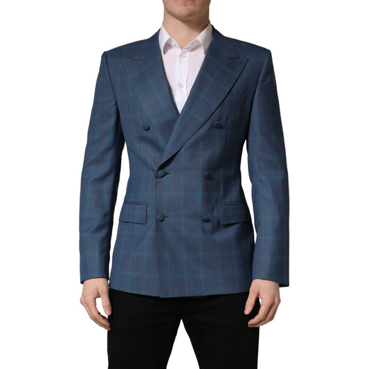 Dolce & Gabbana Blue Checked Double Breasted Men Suit Jacket