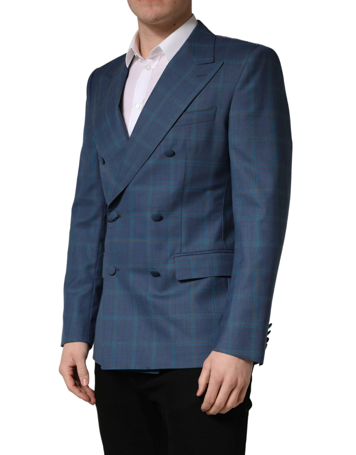 Dolce & Gabbana Blue Checked Double Breasted Men Suit Jacket - Eljoys Fashion 