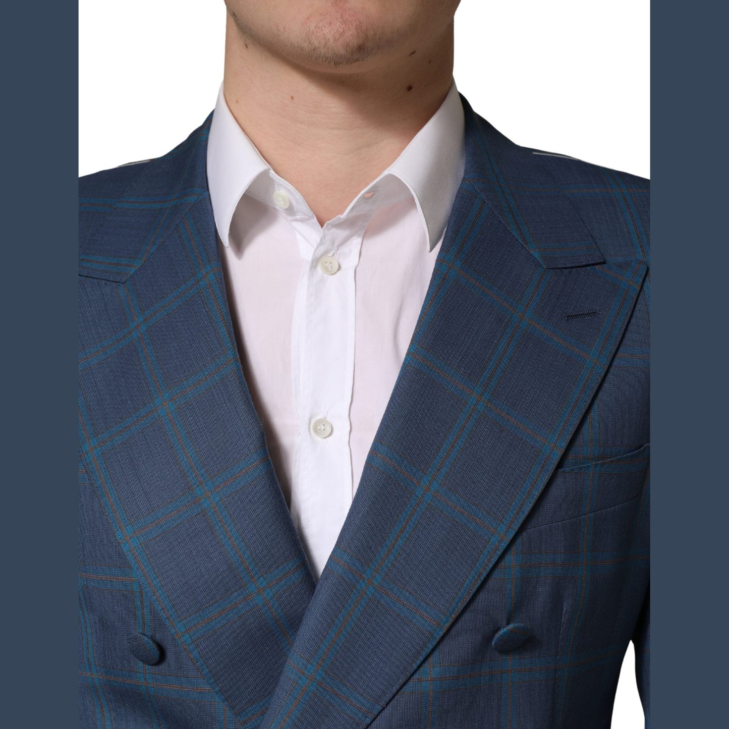 Dolce & Gabbana Blue Checked Double Breasted Men Suit Jacket