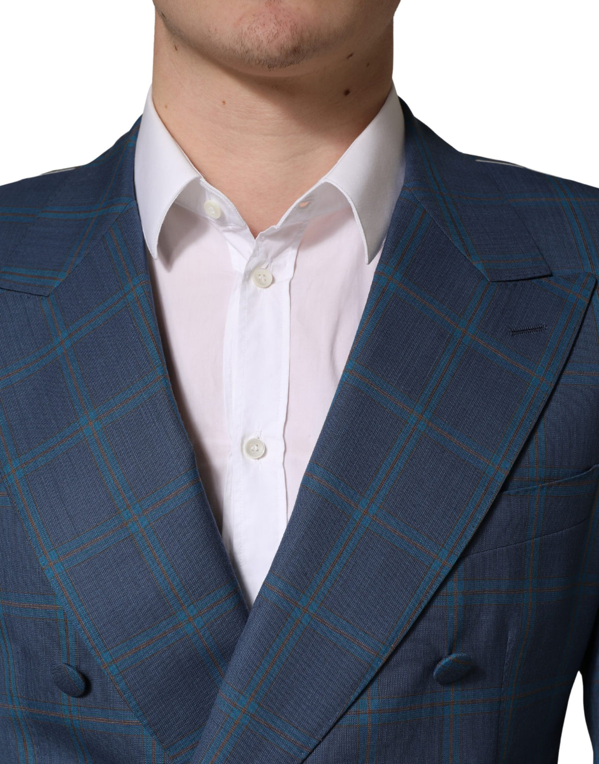 Dolce & Gabbana Blue Checked Double Breasted Men Suit Jacket - Eljoys Fashion 