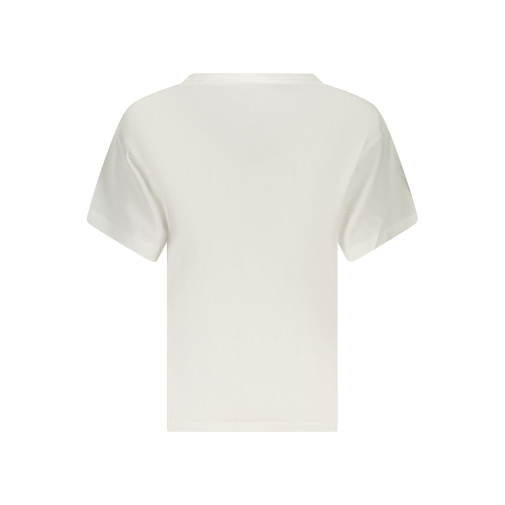 White cotton women’s T-shirt by Pepe Jeans, casual fit, featuring a round neckline and short sleeves.
