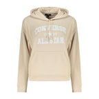 Beige cotton women's hoodie by Converse, featuring a relaxed fit and front pocket, ideal for casual wear.