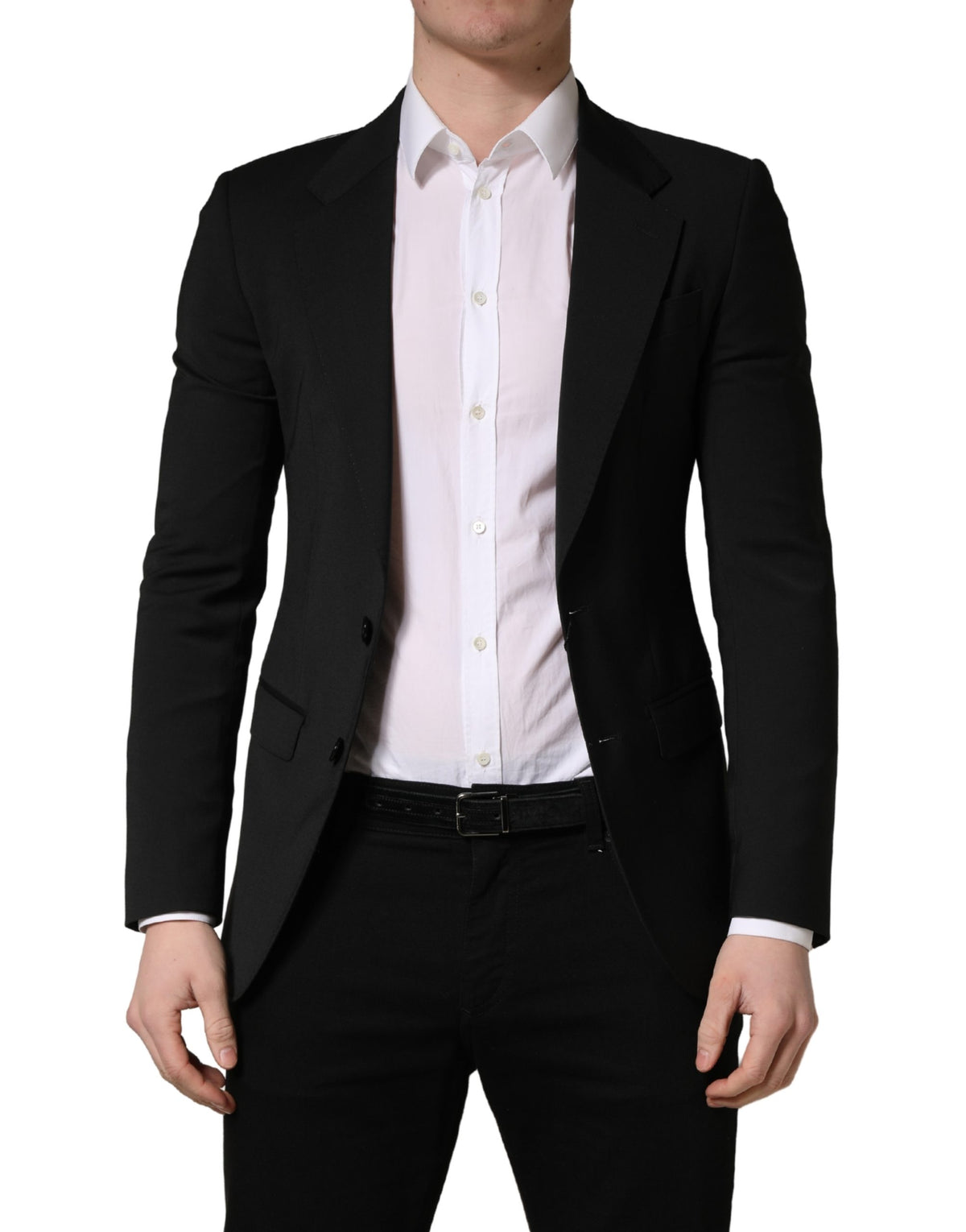 Dolce & Gabbana Black Polyester 2 Buttons Men Suit Jacket - Eljoys Fashion 