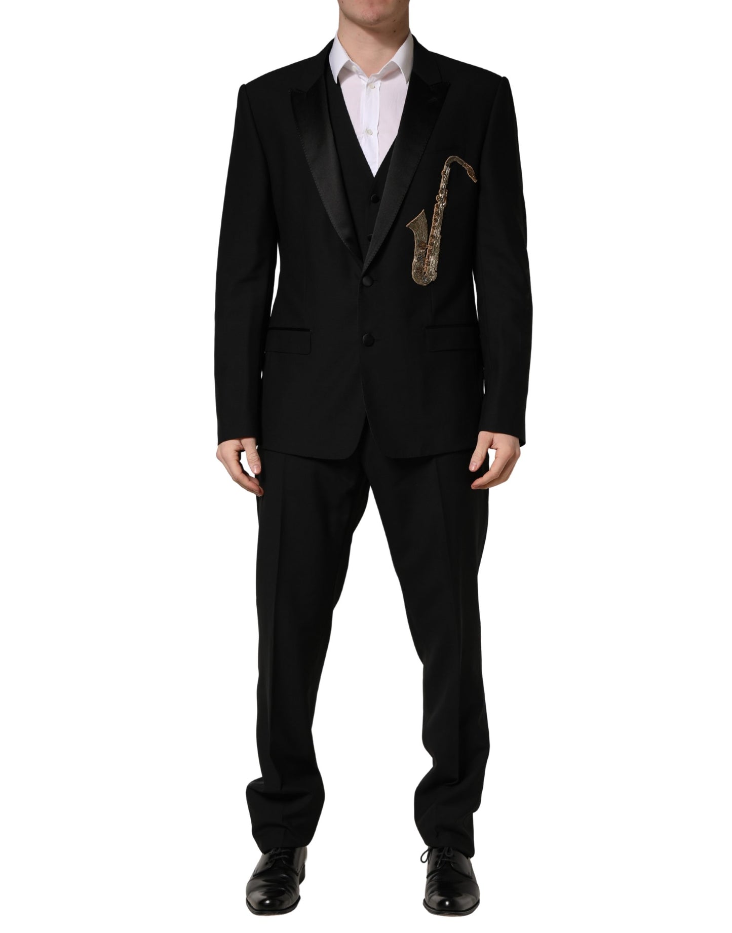 Dolce & Gabbana Black Wool Silk Saxophone Slim Fit 3Pc Suit Dolce & Gabbana