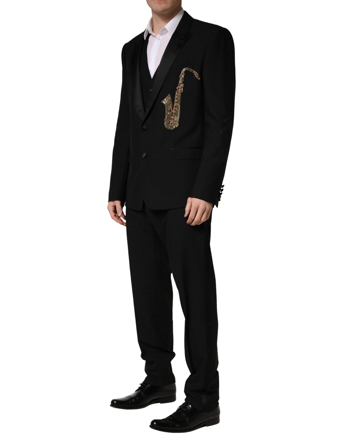 Dolce & Gabbana Black Wool Silk Saxophone Slim Fit 3Pc Suit Dolce & Gabbana