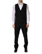 Dolce & Gabbana Black Wool Silk Saxophone Slim Fit 3Pc Suit