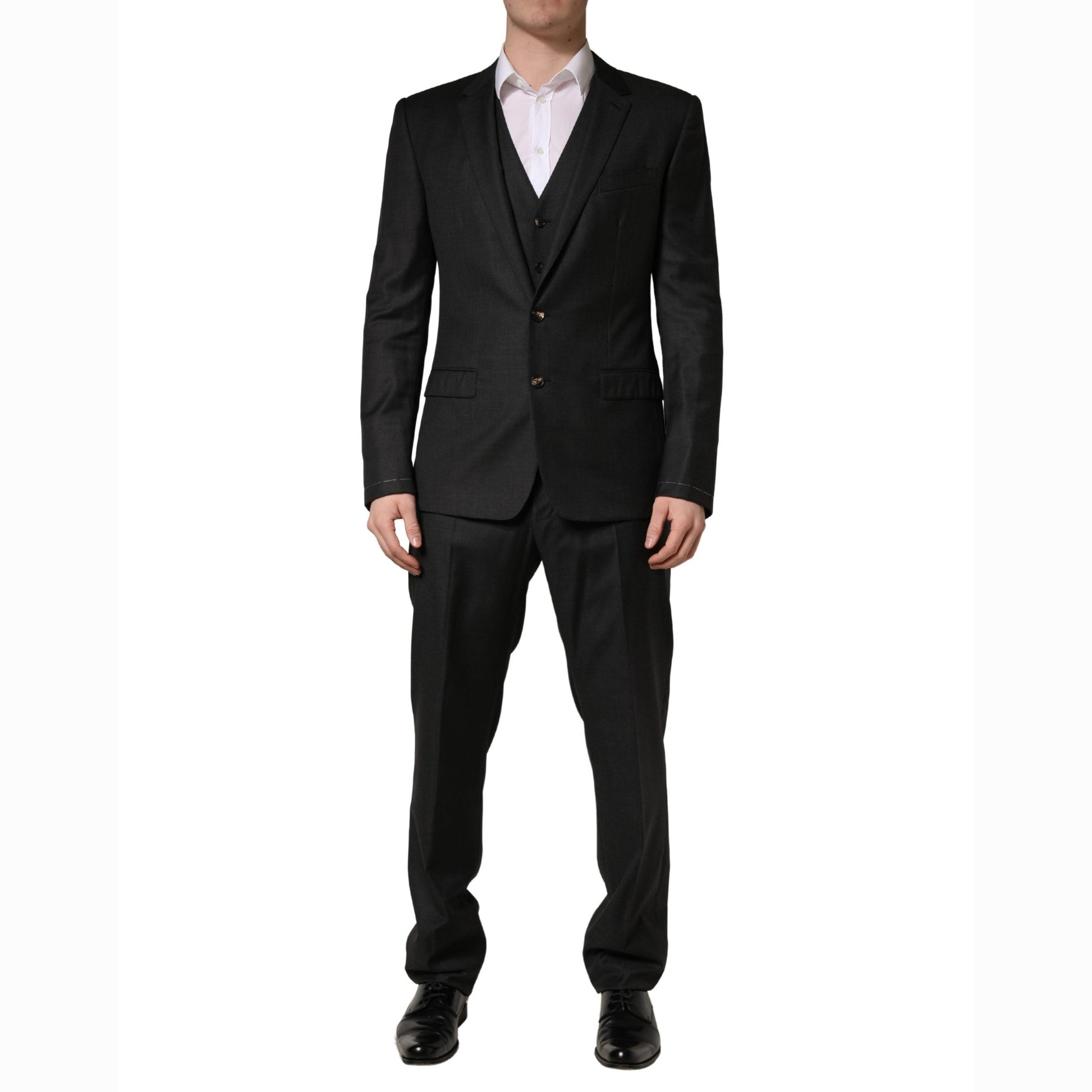 Dolce & Gabbana Black Wool Slim Fit Formal 3 Piece Men Suit Dolce & Gabbana