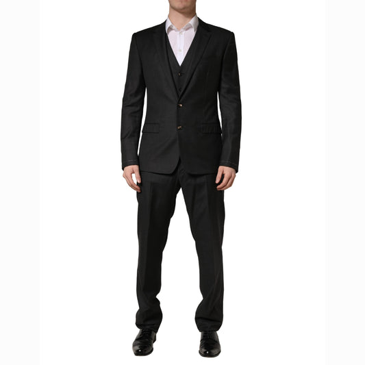 Dolce & Gabbana Black Wool Slim Fit Formal 3 Piece Men Suit Dolce & Gabbana