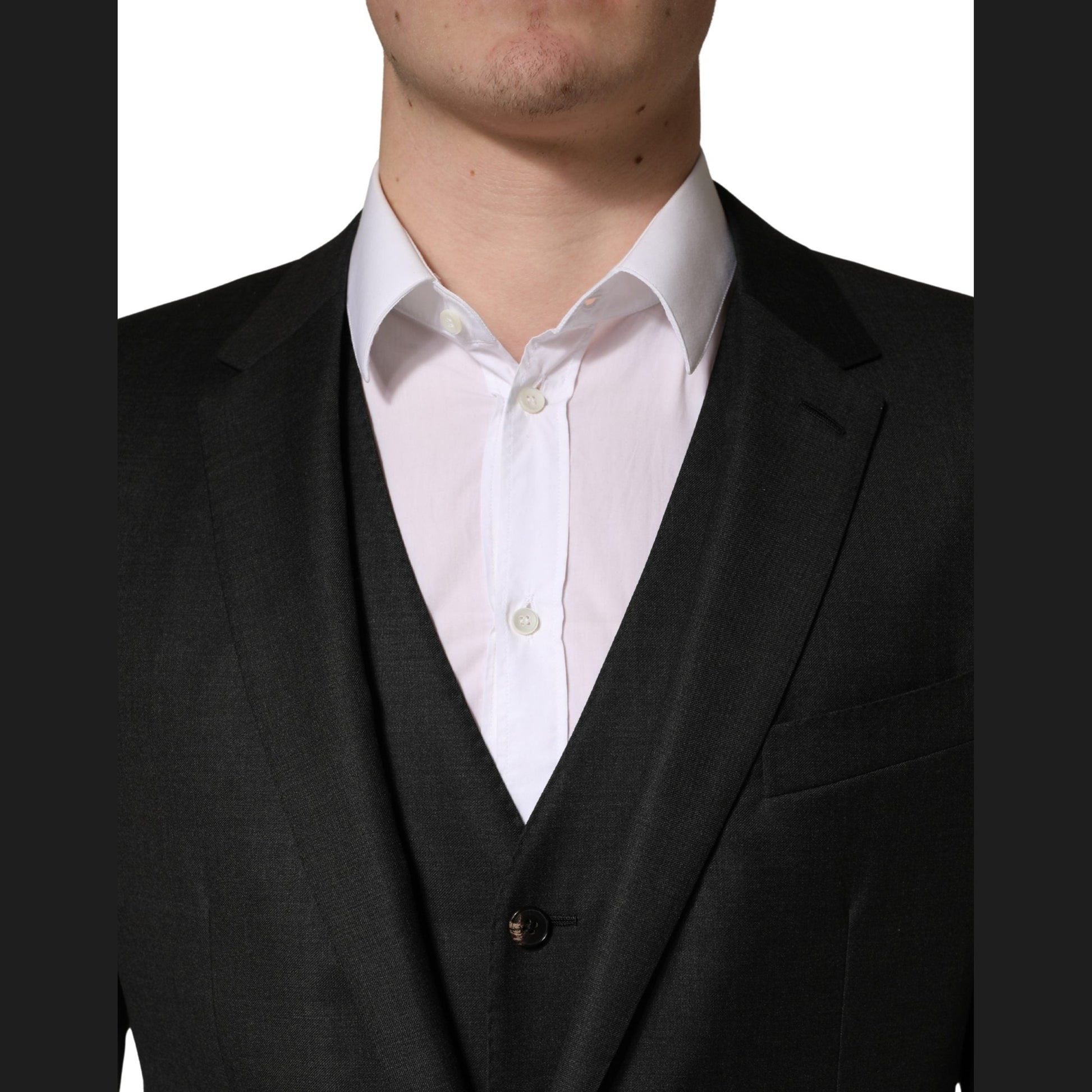 Dolce & Gabbana Black Wool Slim Fit Formal 3 Piece Men Suit Dolce & Gabbana